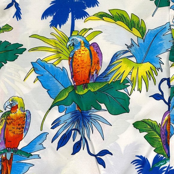 Rima Shirt Men XL Parrot Tropical White Blue Button Front Hawaiian Palm Tree - Picture 3 of 9